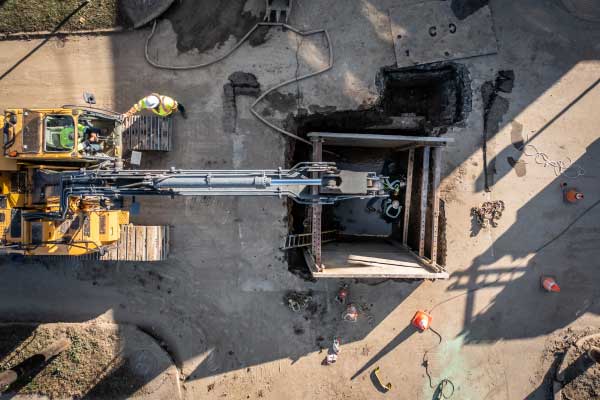 overhead view of the Lindy team removing concrete and pavement 